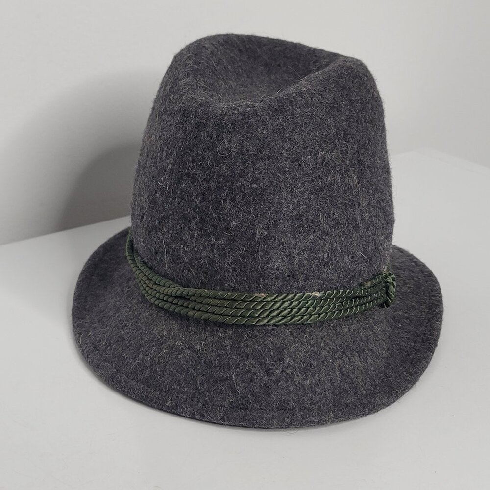 Vintage Wool Grey Felt German Tyrolean Fedora Hat Unknown Size